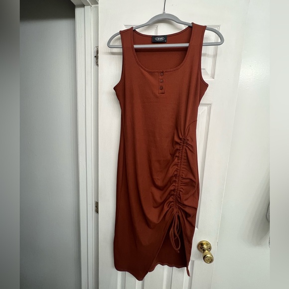 Cider Brown Ribbed Drawstring Midi Dress Large (Size 8) - Picture 1 of 4